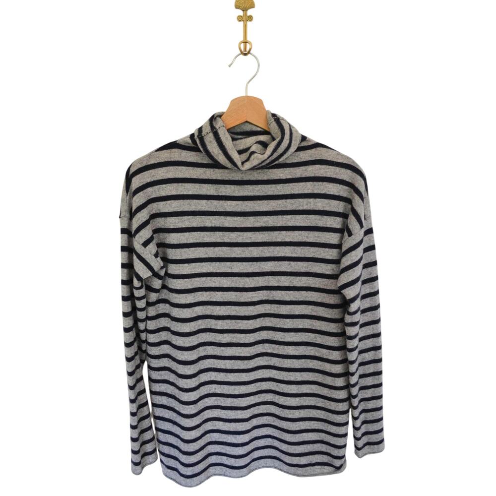 Vince Striped Cashmere Funnel Neck Knit Sweater